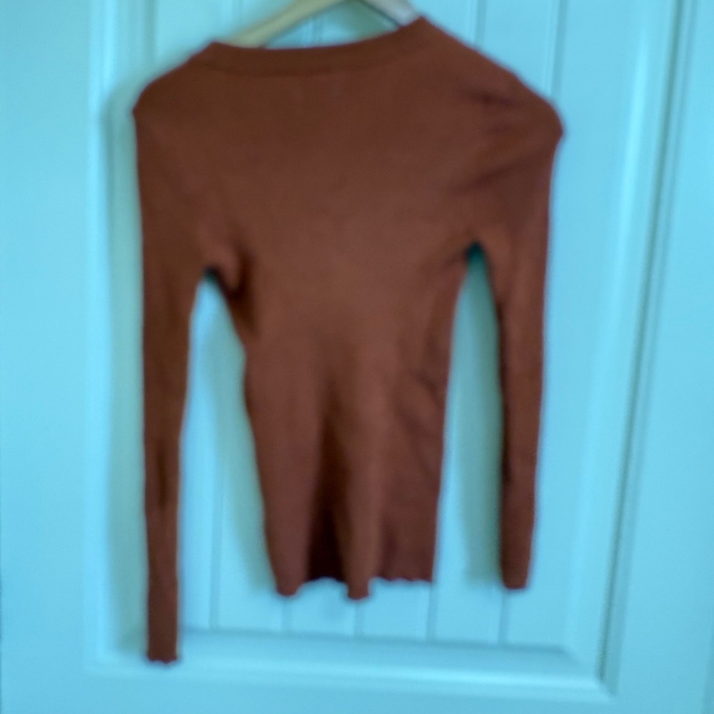 Nine West Rust Ribbed Knit Long Sleeve Top Chevron Detail XS - Picture 4 of 5